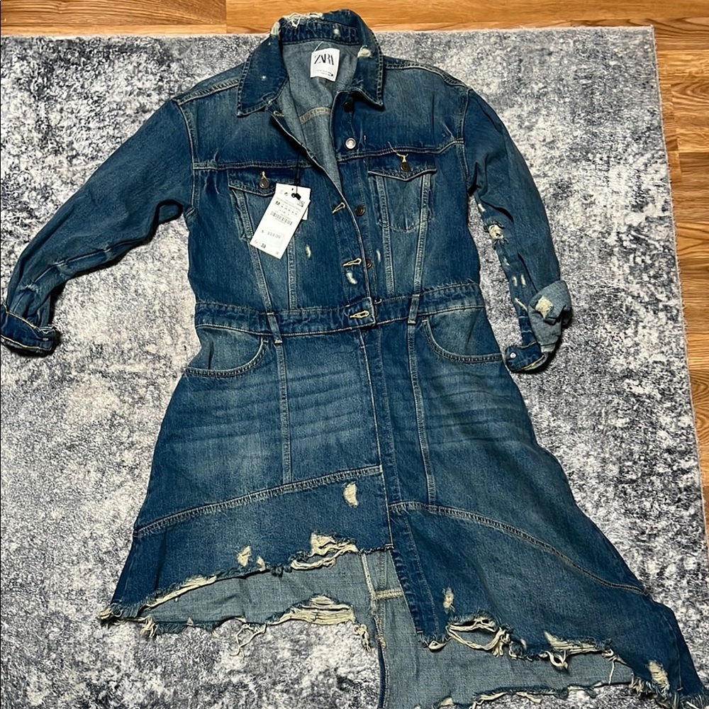 Zara Blue Distressed Denim Dress